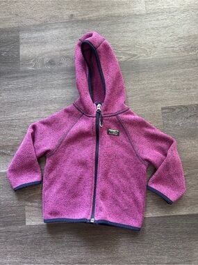 L.L. Bean Kids' Pink Hooded Zip Fleece with Navy Trim